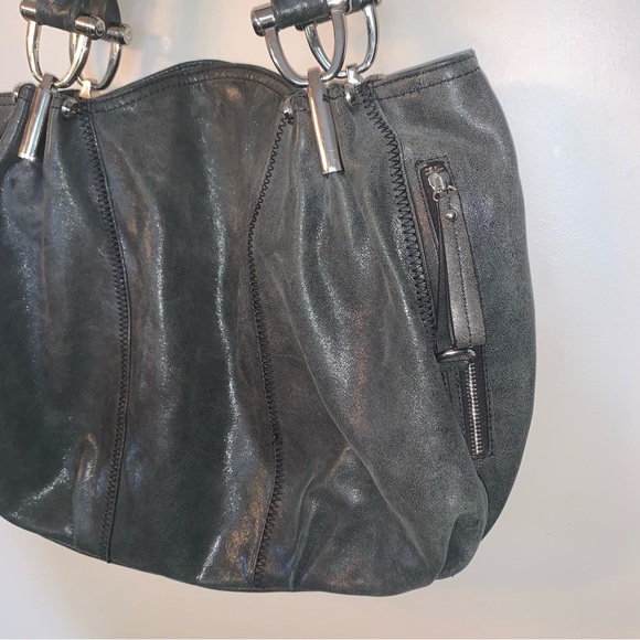 B. Makowsky Dark Gray Leather Shoulder Bag - Picture 8 of 14